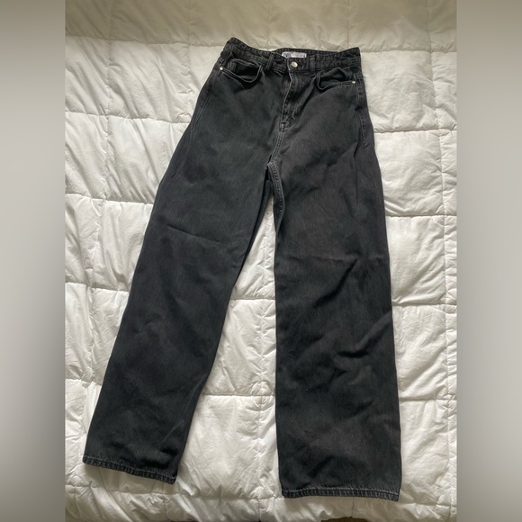 Zara Wide Leg High Waisted Black Jeans - Picture 1 of 2